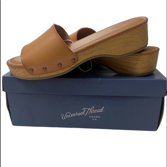 Faux wooden clogs Sandals SIze 6.5 Natural Kora Wood Wedge Slip on Slide vegan - Picture 1 of 6
